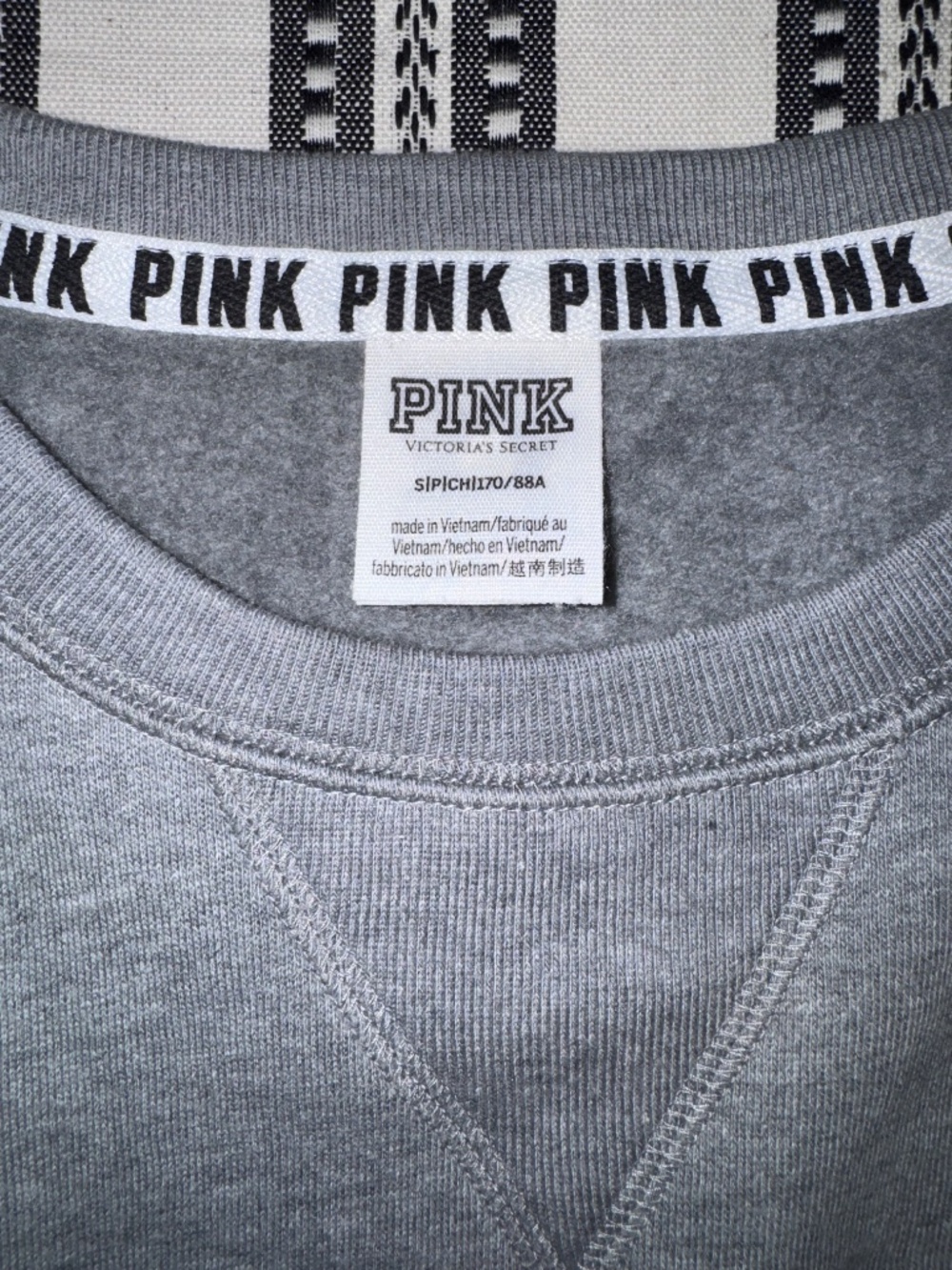 Victoria's Secret PINK Grey with Pink Embroidered Crewneck Sweatshirt, Small - Picture 5 of 5